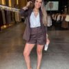 Conjunto Feminino Blazer com Short Alfaiataria Café
