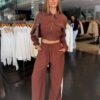 Conjunto Jaqueta e Pantalona Listras - Marrom