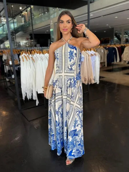 Alternative view of Vestido Longo Floral Fundo Azul Piscina / Estampa
