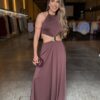 Vestido Longo Fluit Fivela - Marrom