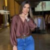 Blusa Transpassada - Marrom