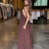 Vestido Plissado Rafa - Marrom Escuro