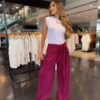 Calça Pantalona com Amarração Lenço - Vinho
