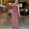 Vestido Longo Detalhe Argola - Marrom