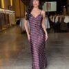 Vestido Cetim Poá Longuete - Vinho