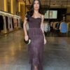 Vestido Longo Luxo Detalhe Franjas - Marrom