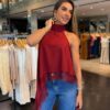Blusa Assimétrica Detalhe Renda - Marsala
