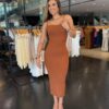 Vestido Tricô Modal Amarração Costas - Caramelo