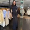 Vestido Longo Manga Longa Decote Costas - Preto