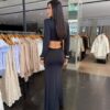 Vestido Longo Manga Longa Decote Costas