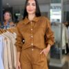 Conjunto Feminino Short e Camisa Suede - Caramelo