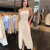 Conjunto Alfaiataria Saia Longa e Blusa Tomara Que Caia - Nude