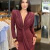 Vestido Longo Feminino Manga Longa Fenda Frontal