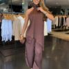 Conjunto Cetim Aladim Bata Assimétrica - Marrom