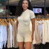 Macaquinho Fitness Manguinha Zíper - Off White