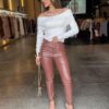 Calça Skinny Resinada Renata - Marrom
