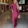 Vestido Suplex Manga Longa Gola Alta - Marsala