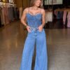 Calça Jeans Wide Leg Cintura Alta - Lavagem Jeans