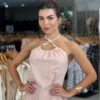 Vestido Longo Amarração Detalhe Pedra - Rosa
