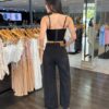 Calça Jeans Wide Leg com Brilho - Preto