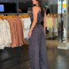 Macacão Longo Poá Pantalona - Preto Poá