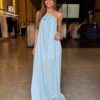 Vestido Longo Amarração Detalhe Pedra - Azul