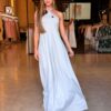 Vestido Longo Frente Única Pedraria Pescoço - Off White