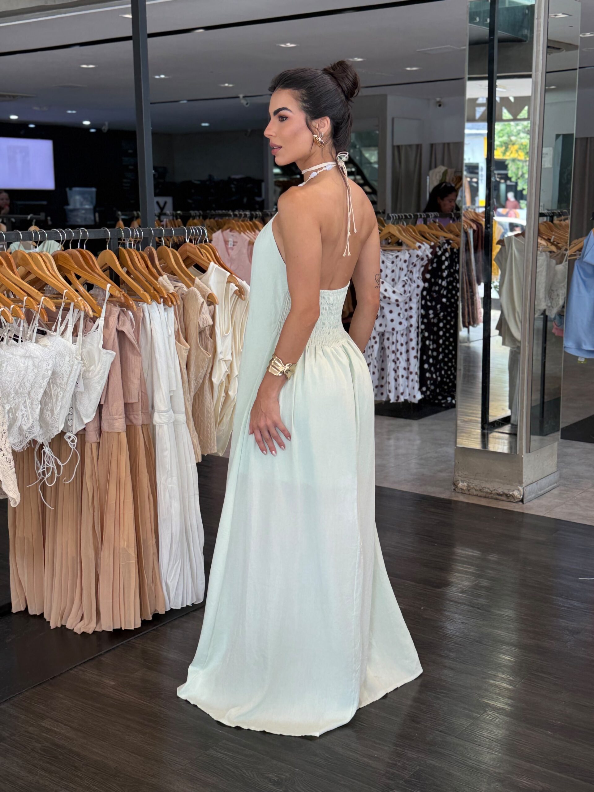 Vestido Longo Amarração Detalhe Pedra - Verde