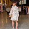 Vestido Curto Boho em Renda com Mangas Flare - Off White
