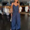 Macacão Longo Poá Pantalona - Azul Marinho Poá