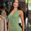 Vestido Longo Tricô Frente Única Detalhe Babado - Verde