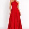 Vestido Longo Frente Única Pedraria Pescoço - Vermelho