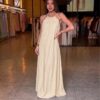 Vestido Longo Amarração Detalhe Pedra - Amarelo